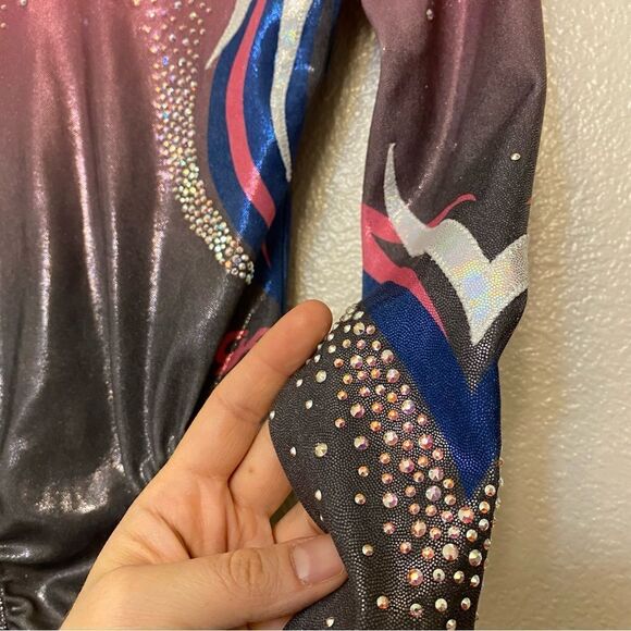 GK elite custom gymnastics competition leotard long sleeve ombre rhinestone CL - Picture 3 of 13